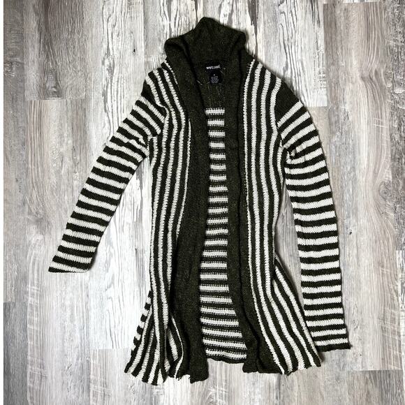 Wet Seal Olive Green & White Striped Knitted Open Front Cardigan Womens Size M - Picture 2 of 8
